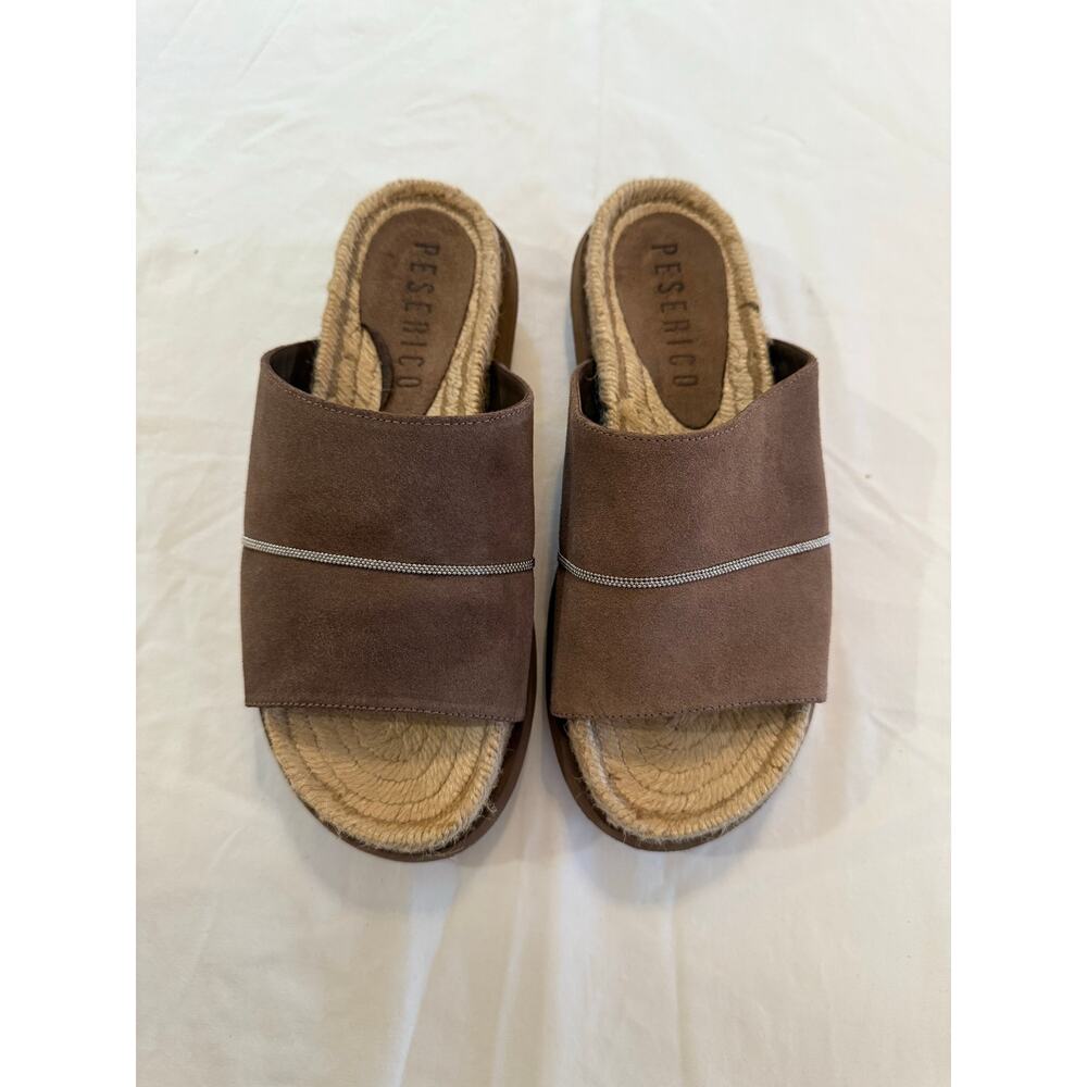Peserico Taupe Slide Sandals with Rope Footbed